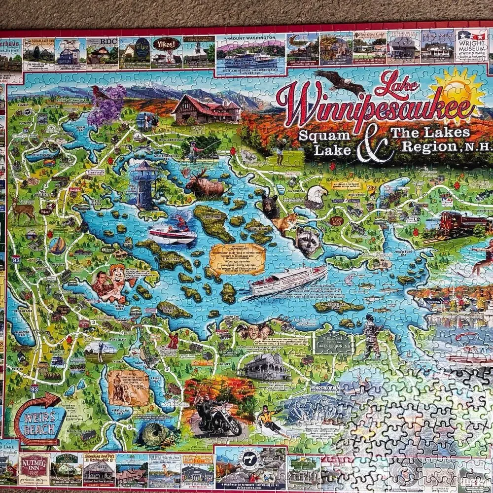 White Mountain Puzzle Lake Winnipesaukee Squam Lakes Region NH Map 1000 Pieces